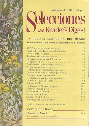 Imagen del vendedor de SELECCIONES DEL READER'S DIGEST.SEPTIEMBRE 1970 a la venta por Librera Vobiscum