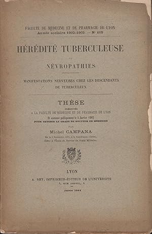 Seller image for Hrdit tuberculeuse et nvropathies Manifestations nerveuses chez les descendants de tuberculeux for sale by PRISCA