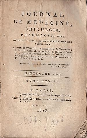 Imagen del vendedor de Journal de mdecine, chirurgie, pharmacie, etc. tome XXXVIII Septembre a Decembre 1813 a la venta por PRISCA