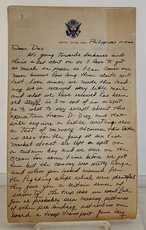 Image du vendeur pour World War II Army Letter Describing The Battle Of The Philippine Sea mis en vente par S. Howlett-West Books (Member ABAA)