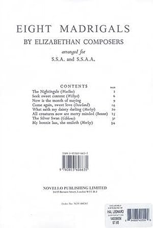 Image du vendeur pour Eight Madrigals By Elizabethan Composers (Paperback) mis en vente par Grand Eagle Retail