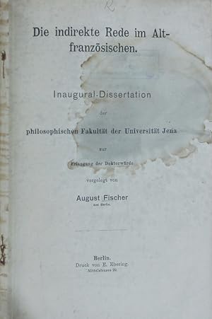 Seller image for Die indirekte Rede im Altfranzsischen. for sale by Antiquariat Bookfarm