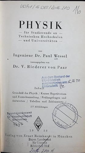 Seller image for Physik fr Studierende an Technischen Hochschulen und Universitten. for sale by Antiquariat Bookfarm