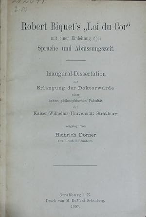 Seller image for Robert Biquet's "Lai du Cor" mit einer Einleitung ber Sprache und Abfassungszeit. for sale by Antiquariat Bookfarm