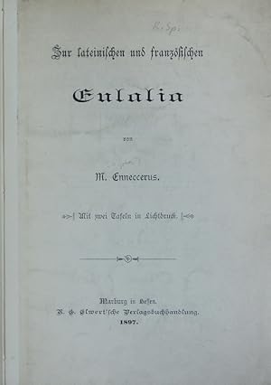 Imagen del vendedor de Zur lateinischen und franzsischen Eulalia. a la venta por Antiquariat Bookfarm