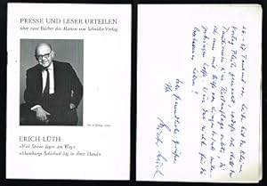 Presse und Leser urteilen über zwei Bücher des Marion von Schröder Verlag. Erich Lüth: "Viel Stei...
