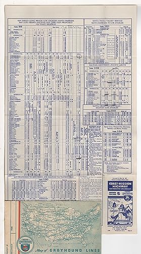 VINTAGE GREYHOUND BUS SCHEDULE, Coast Mission Highway.