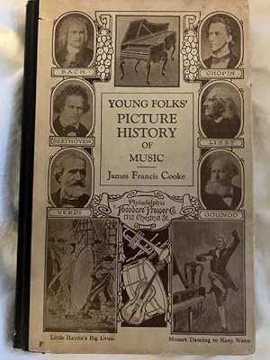 YOUNG FOLKS PICTURE HISTORY OF MUSIC, WITH CUT OUT PICTURES PASTED IN EACH CHAPTER