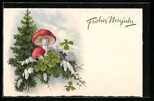 Bild des Verkufers fr Ansichtskarte Pilze und Glcksklee, Neujahrsgruss zum Verkauf von Bartko-Reher