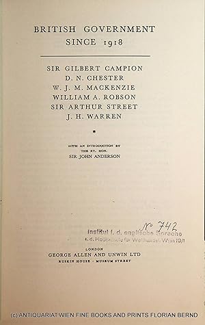 Bild des Verkufers fr British government since 1918 zum Verkauf von ANTIQUARIAT.WIEN Fine Books & Prints