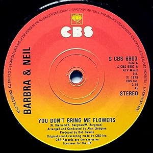 Imagen del vendedor de You Don't Bring Me Flowers [7" 45 rpm Single] a la venta por Kayleighbug Books, IOBA