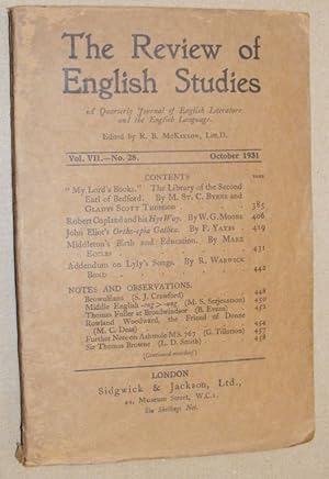 The Review of English Studies vol.VII no.28, October 1931. A Quarterly Journal of English Literat...