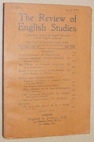 The Review of English Studies vol.XII no.47, July 1936. A Quarterly Journal of English Literature...