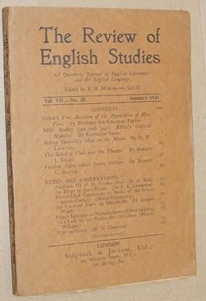 The Review of English Studies vol.VII no.25, January 1931. A Quarterly Journal of English Literat...