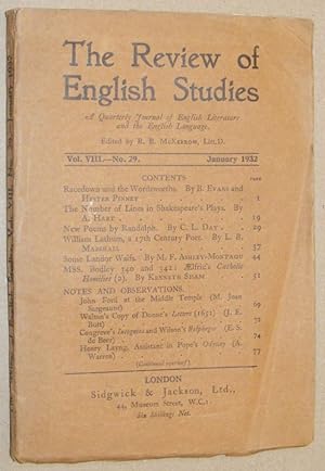 The Review of English Studies vol.VIII no.29, January 1932. A Quarterly Journal of English Litera...