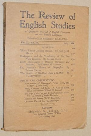 The Review of English Studies vol.X no.39, July 1934. A Quarterly Journal of English Literature a...
