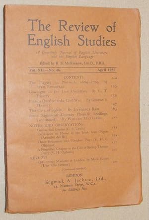 The Review of English Studies vol.XII no.46, April 1936. A Quarterly Journal of English Literatur...