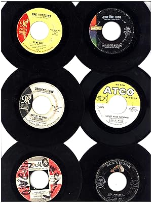 Image du vendeur pour The Ronettes' "Be My Baby," Andy and The Marglows' cover of Doris Paine's (Doris Troy's) "Just One Look," AND FOUR OTHER CLASSIC 45 RPM 'SINGLES" from the year 1963 including Darlene Love's "Wait Til' My Bobby Gets Home / Take It From Me," Ben E. King's "I (Who Have Nothing)", The Chiffons' "He's So Fine," and Little Peggy March's "I Will Follow Him" mis en vente par Cat's Curiosities