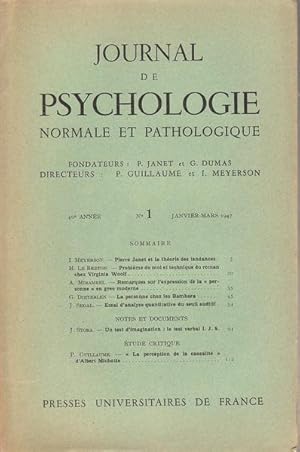 Seller image for Journal de Psychologie normale et pathologique n 1 1947 for sale by PRISCA