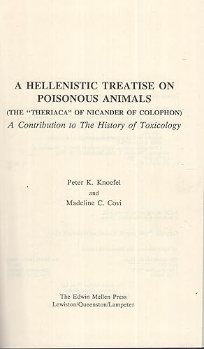 Imagen del vendedor de A hellenistic treatise on poisonous animals (The Theriaca of Nicanderof C olophon) : a contribution to the history of toxicology a la venta por PRISCA