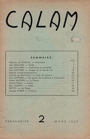 Bild des Verkufers fr CALAM. Cahiers trimestriels du cercle d'activit littraire et artistique de Madagascar. zum Verkauf von Librairie Jean-Yves Lacroix