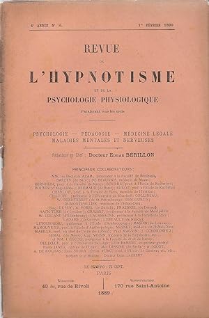 Image du vendeur pour Revue de l'hypnotisme et de la psychologie physiologique. 4e Anne, N8, 1er fvrier 1890 mis en vente par PRISCA