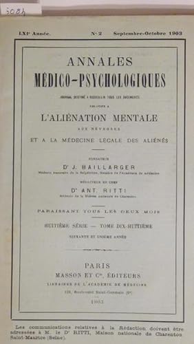 Image du vendeur pour Annales mdico-psychologiques n 2 Septembre - Octobre 1903 mis en vente par PRISCA