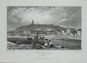 FOLKSTONE SEAFRONT TOWN & HARBOUR Original Steel Engraved Antique Print 1829