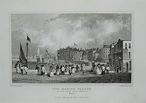 MARGATE MARINE PARADE, Droit Custom House Steel Engraved Antique Print 1830