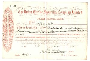 The Union Marine Insurance Company Limited. Share Certificate Nos. 4143 to 4152 vom 8th of May 18...