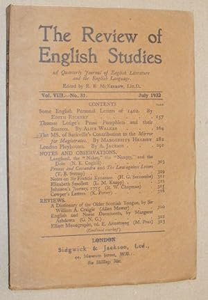 The Review of English Studies vol.VIII no.31, July 1932. A Quarterly Journal of English Literatur...