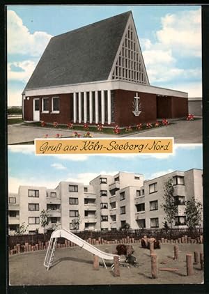 Ansichtskarte Köln-Seeberg, Kirche, Kinderspielplatz