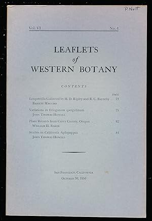 Image du vendeur pour Leaflets of Western Botany vol.6, no.4 (October 30.1950) mis en vente par Paradox Books USA