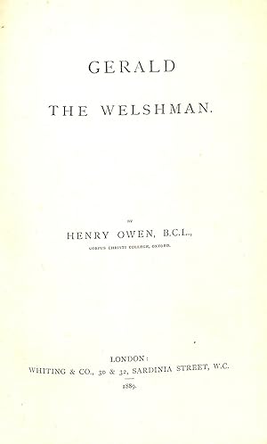 Bild des Verkufers fr Gerald the Welshman Original 1889 1/4 Calf Skin zum Verkauf von WeBuyBooks
