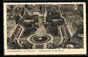 Ansichtskarte Mannheim, Friedrichsplatz mit Wasserturm vom Flugzeug aus