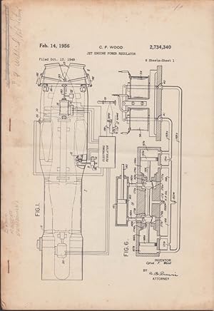 Immagine del venditore per C F Wood: Jet Engine Power Regulator Patent documents 2/14 1956 filed 10/13 1949 venduto da The Jumping Frog