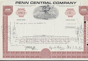 Seller image for Penn Central Railroad Stock Certificate 10-shares 1969 Bache & Co. for sale by The Jumping Frog