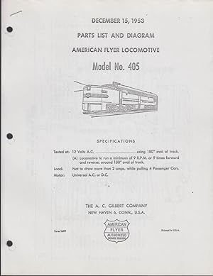 Imagen del vendedor de COPY American Flyer Parts List & Diagram Locomotive 405 Silver Streak 12/15 1953 a la venta por The Jumping Frog