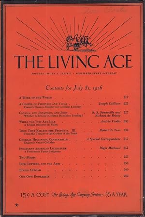 Immagine del venditore per The LIVING AGE 7/31 1926 Frenchman in Wales; Canada; Gen Higginson &c venduto da The Jumping Frog