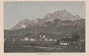 Sct. Johann in Tirol. Altkolorierte Holzstich-Ansicht.
