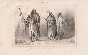 Guerriers Indiens, Chefs Assiniboins. Original-Stahlstich von Lemaitre.