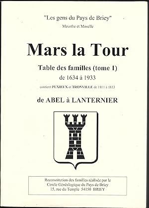 MARS la TOUR - Table des familles de 1634 à 1933