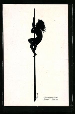 Image du vendeur pour Knstler-Ansichtskarte Diefenbach: Mdchen klettert eine Stange empor, Schattenbild mis en vente par Bartko-Reher