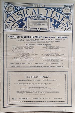 Imagen del vendedor de The Musical Times And Singing-Class Circular December 1943 No.1210 a la venta por Shore Books