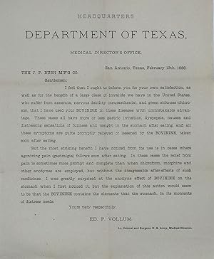 HEADQUARTERS DEPARTMENT OF TEXAS, MEDICAL DIRECTOR'S OFFICE, SAN ANTONIO, TEXAS, FEBRUARY 13th, 1...