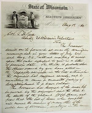 AUTOGRAPH LETTER, SIGNED, FROM WILLIAM H. WATSON, GOVERNOR SALOMON'S MILITARY SECRETARY, TO COLON...