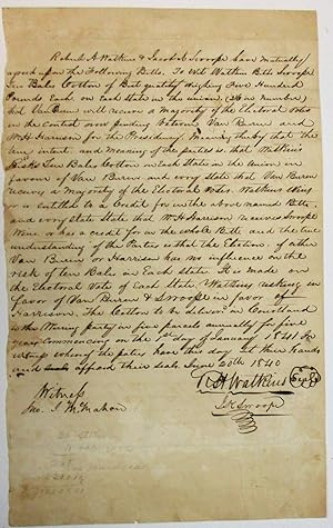 A SIGNED AND WITNESSED WAGER BETWEEN ROBERT H. WATKINS AND JACOB K. SWOOPE ON THE OUTCOME OF THE ...