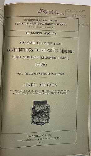 COMPILATION OF THE PAPERS OF FRANK CHARLES SCHRADER, PROMINENT HARVARD GEOLOGIST AND U.S. GEOLOGI...