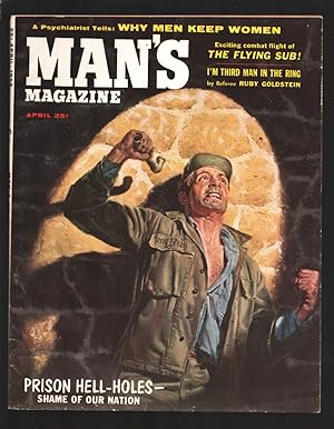 Seller image for Man's Magazine 4/1956-Pyramid-Prison Hell Holes cover by Frank Cozzarelli-Cheesecake pix-Venetia Stevenson-VF for sale by DTA Collectibles