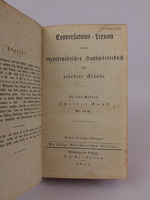 Seller image for Conversations-Lexicon oder: encyclopdisches Handwrterbuch fr die gebildeten Stnde. In zehn Bnden. Zweiter Band: Br. bis Cz. - [4. Auflage]. for sale by ANTIQUARIAT Franke BRUDDENBOOKS